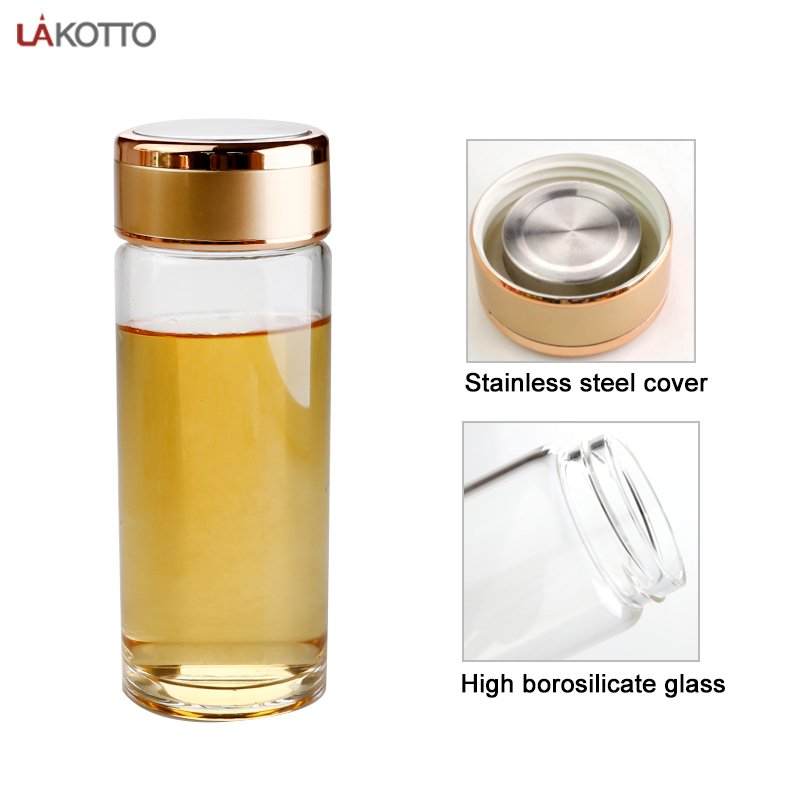 500ml Luxury glass bottle with gold metal lid for water , honey , bottle logo can be customized