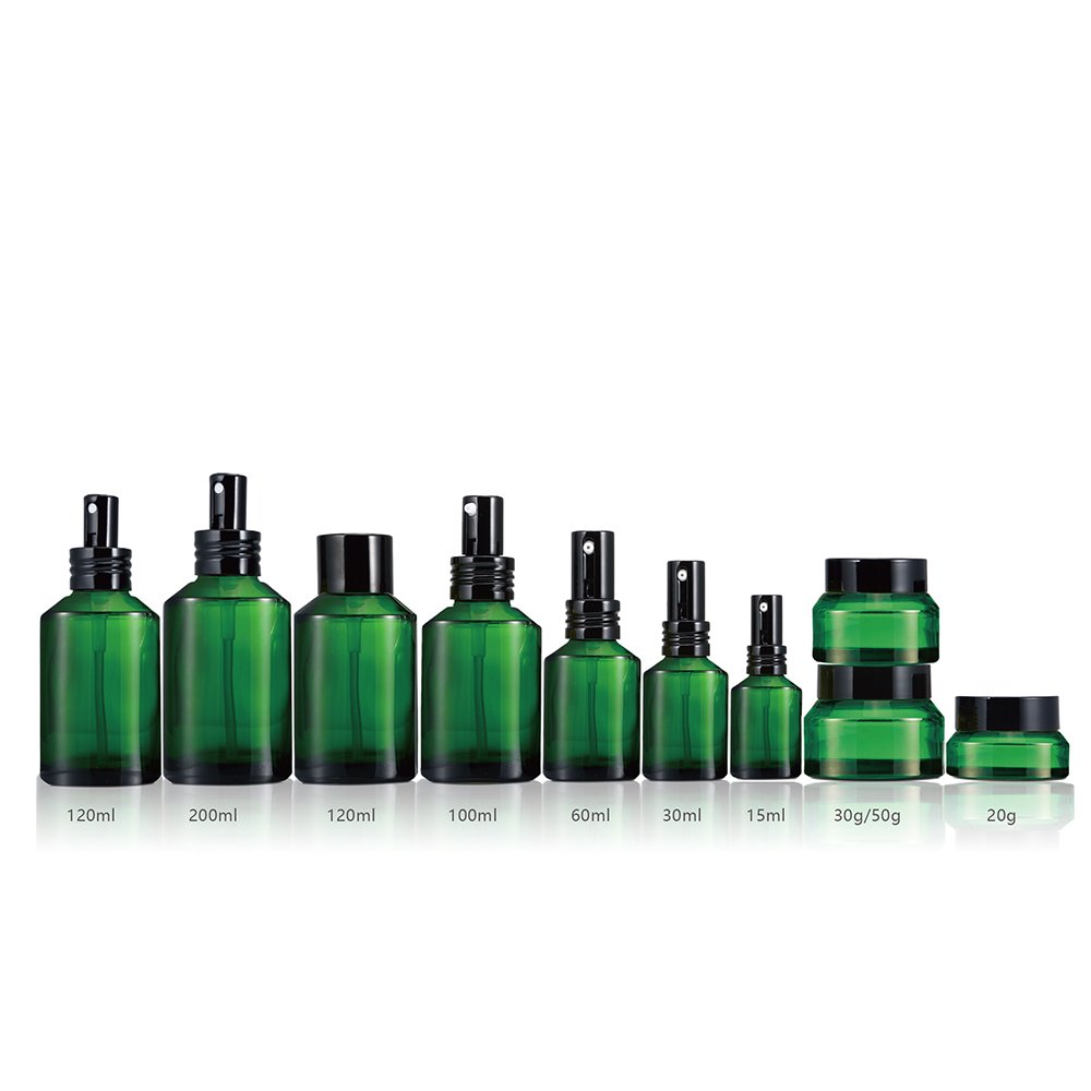 Cosmetic bottles packaging series 15ml-100g matte black slant shoulder glass bottle with gold pump/lid/dropper/spray pump bottle