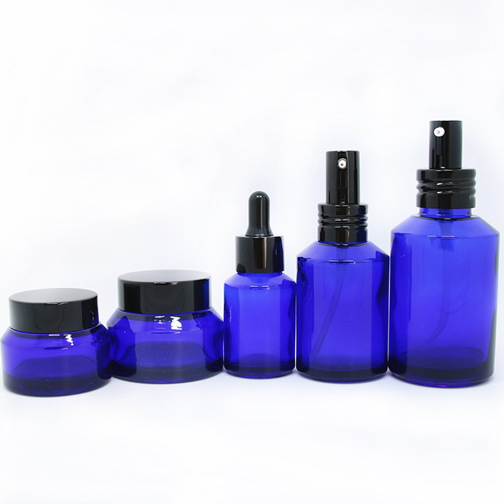 Cosmetic bottles packaging series 15ml-100g matte black slant shoulder glass bottle with gold pump/lid/dropper/spray pump bottle