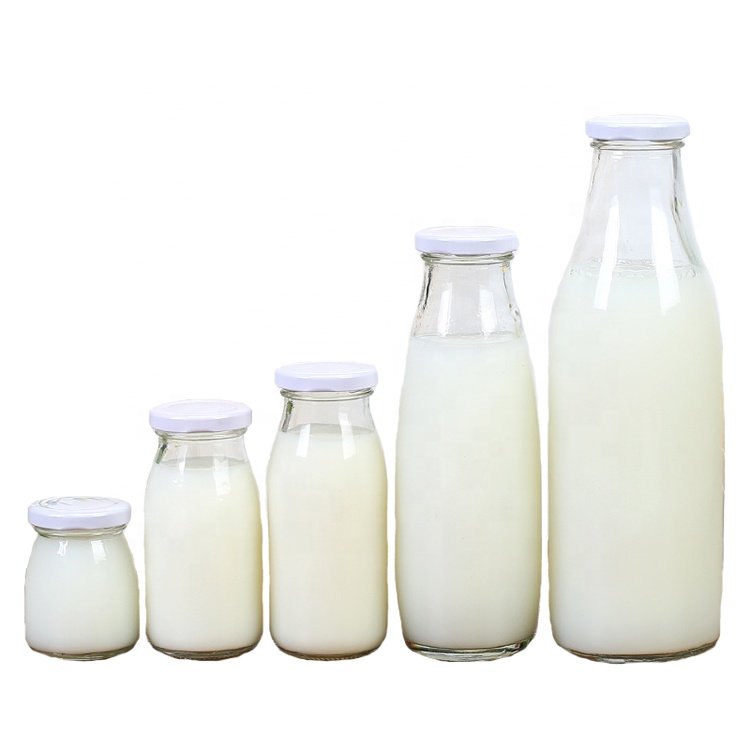 Wholesale Classic 200ml 250ml 500ml 1000ml Transparent Metal Lid Clear Milk Glass Bottle