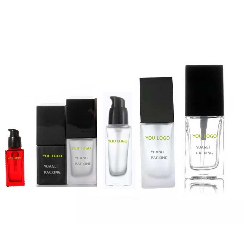 Luxury 15ML 20ML 30ML40ML 50ML Empty Clear Frosted Rectangle Square Glass Lotion Pump Bottle For Liquid Foundation