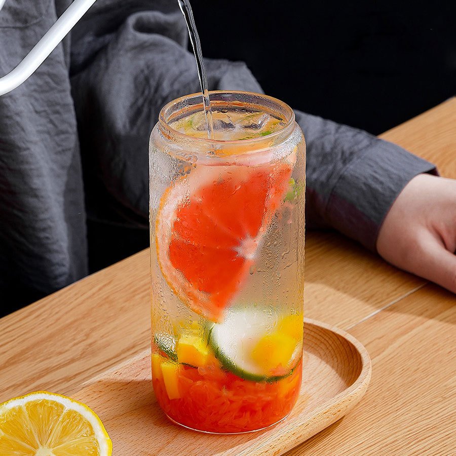 Wholesale new design 12oz 16oz clear glass bottle glass tumbler with straw and bamboo lid