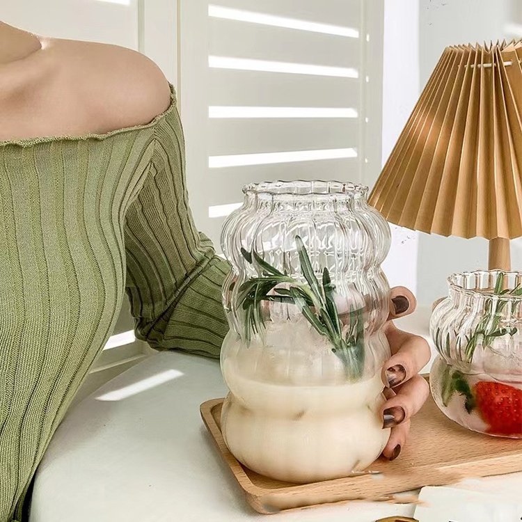 lovely design multi-capacity stripes tumblers home water clear glasses straw bottles for drinks Juice Cup For Party