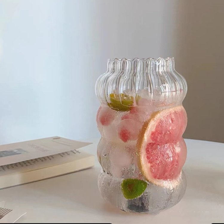 lovely design multi-capacity stripes tumblers home water clear glasses straw bottles for drinks Juice Cup For Party