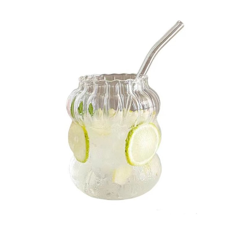 lovely design multi-capacity stripes tumblers home water clear glasses straw bottles for drinks Juice Cup For Party