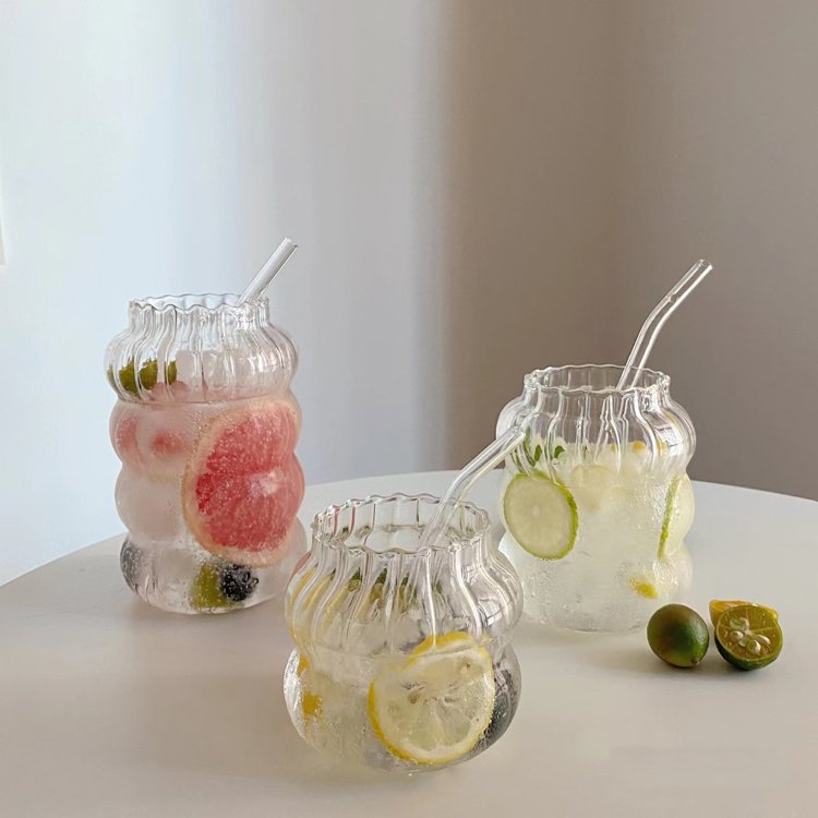 lovely design multi-capacity stripes tumblers home water clear glasses straw bottles for drinks Juice Cup For Party