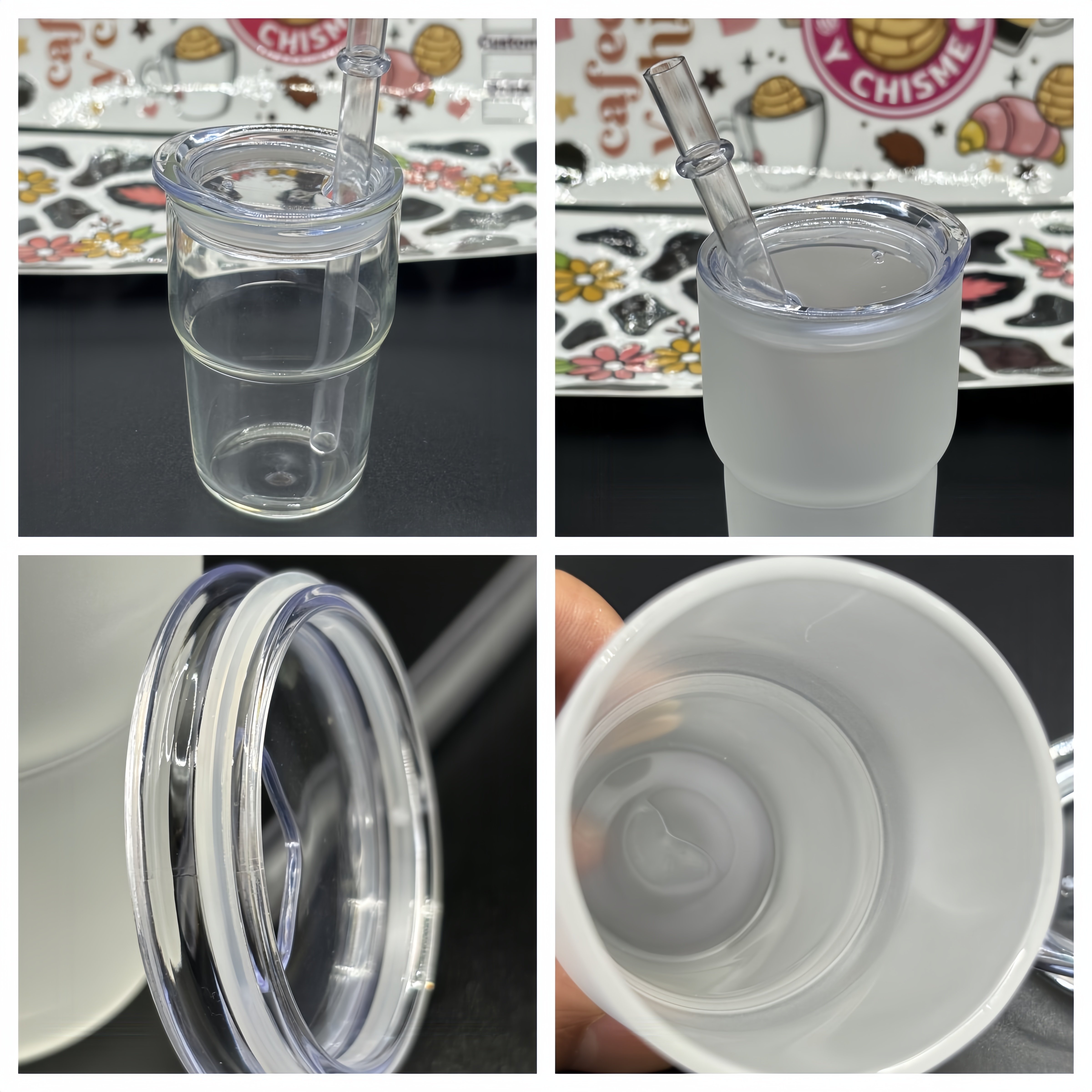 USA Warehouse 3oz Clear/Frosted Skinny Mini Shot Glass Water Bottle Blank Sublimation Custom Tumbler with Bamboo Lid and Straw