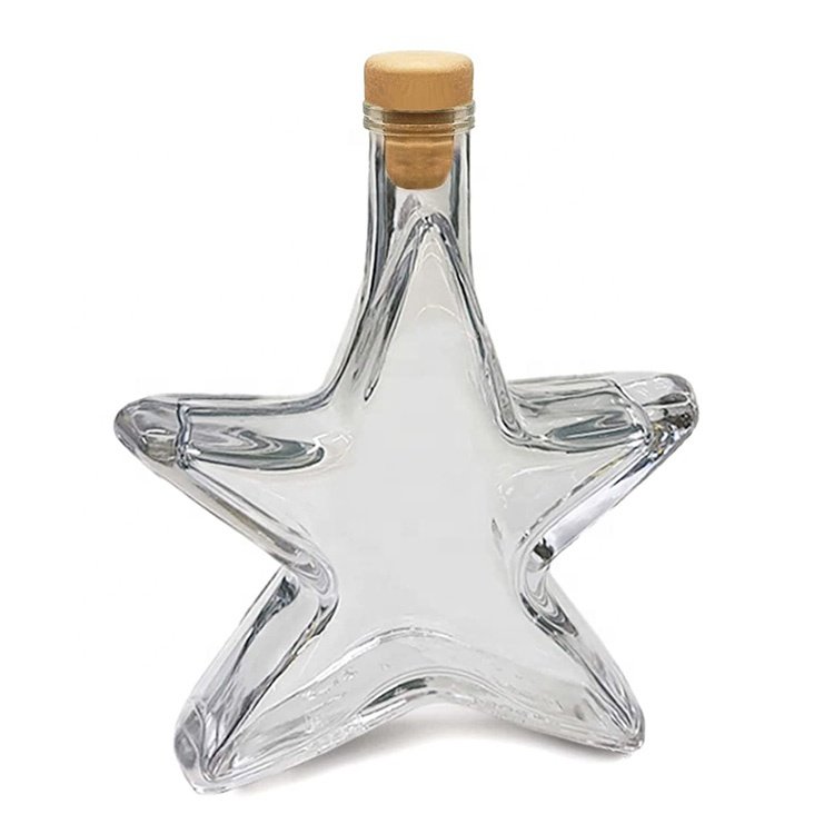 Customized 100ml 200ml star shape fragrance Perfume diffuser glass bottle vodka liquor spirit bottle with cork