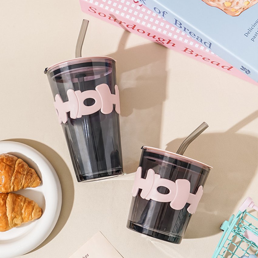 Fashion Lead Free Drink Glassware Customized High Temperature Resistant Coffee Cup Glass Water Bottle With Lid Straw