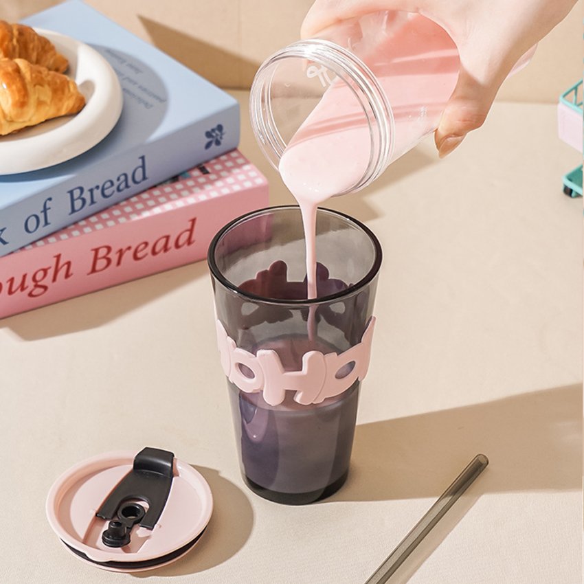 Fashion Lead Free Drink Glassware Customized High Temperature Resistant Coffee Cup Glass Water Bottle With Lid Straw