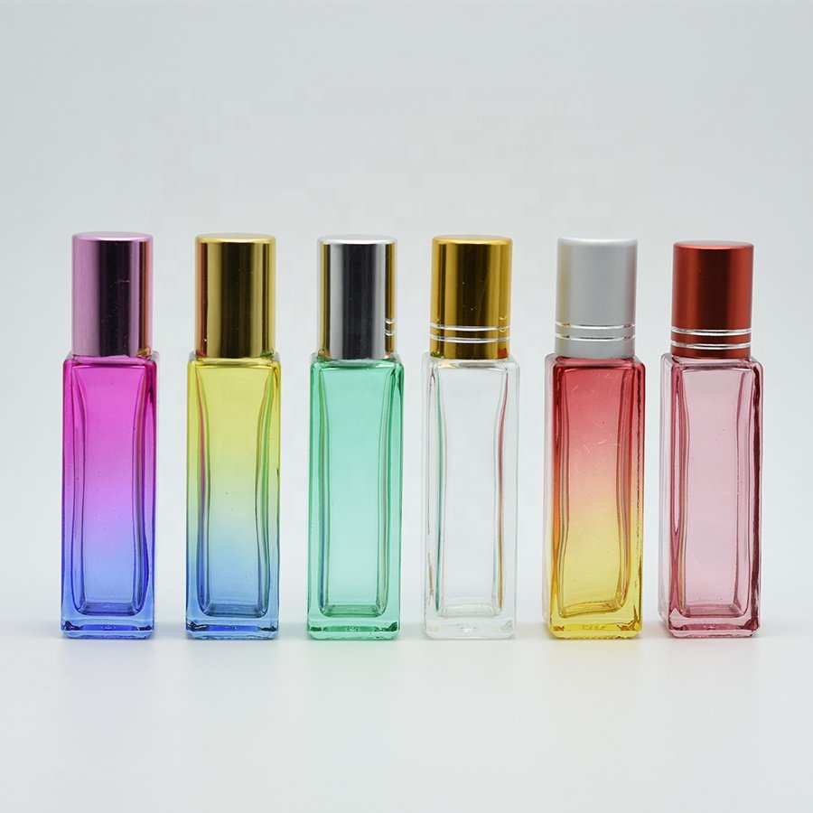 New Product 10ml Colorful Gradual Square Essential Oil Perfume Roller Bottles