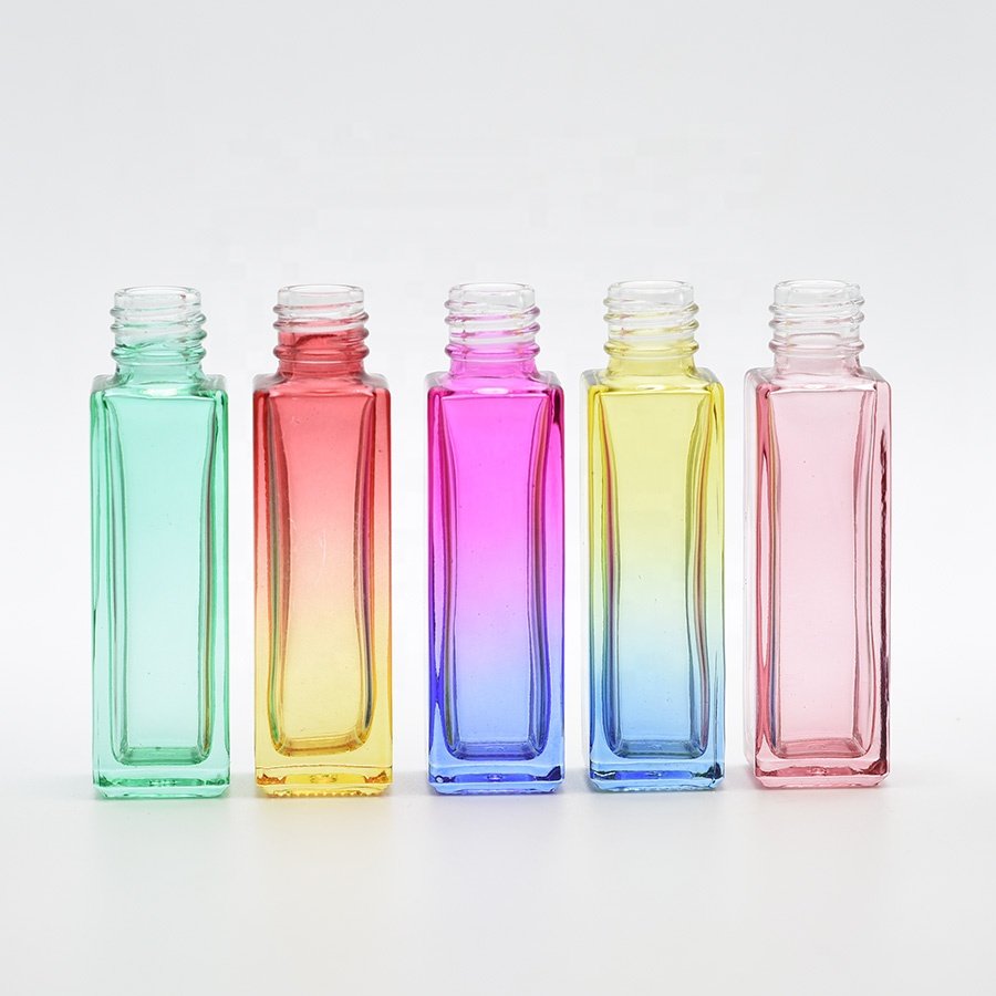 New Product 10ml Colorful Gradual Square Essential Oil Perfume Roller Bottles