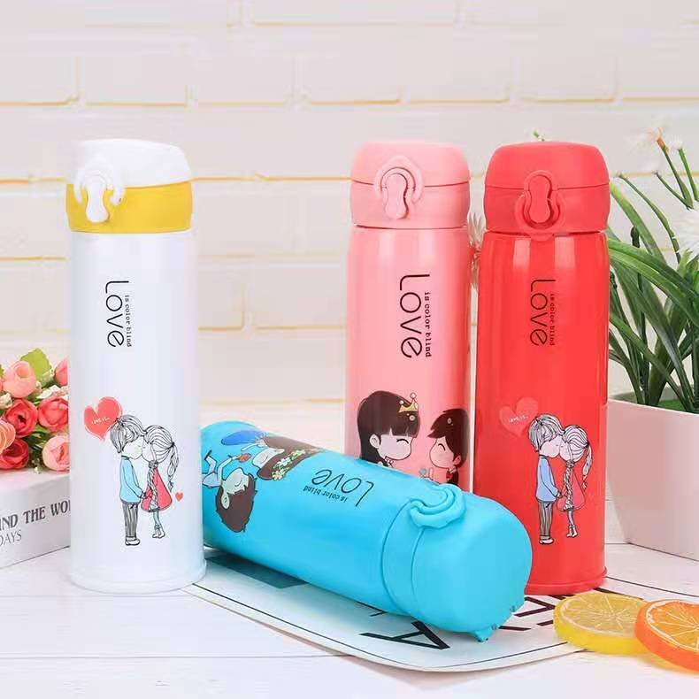 Cute love wedding Cartoon glass water bottle bullet plastic glass double layer couple's cups with customized logo