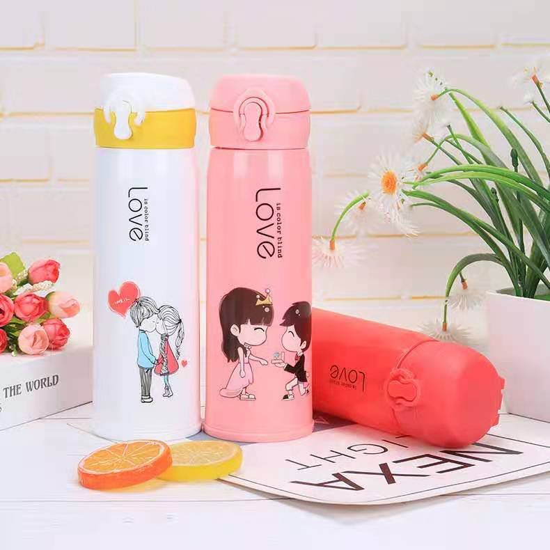 Cute love wedding Cartoon glass water bottle bullet plastic glass double layer couple's cups with customized logo
