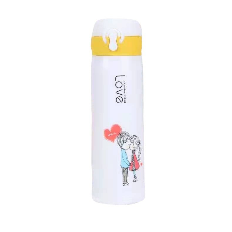 Cute love wedding Cartoon glass water bottle bullet plastic glass double layer couple's cups with customized logo