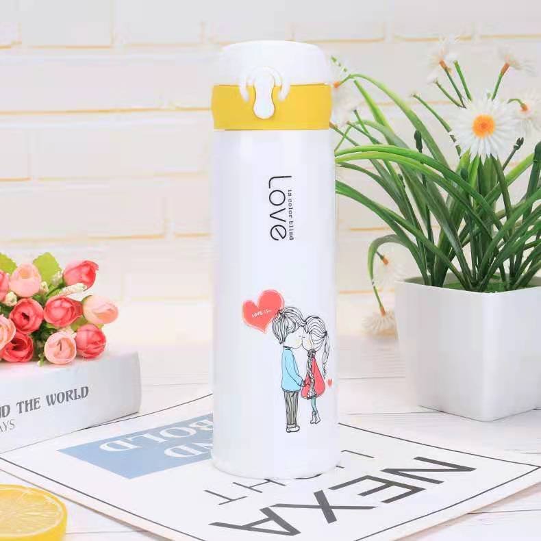 Cute love wedding Cartoon glass water bottle bullet plastic glass double layer couple's cups with customized logo