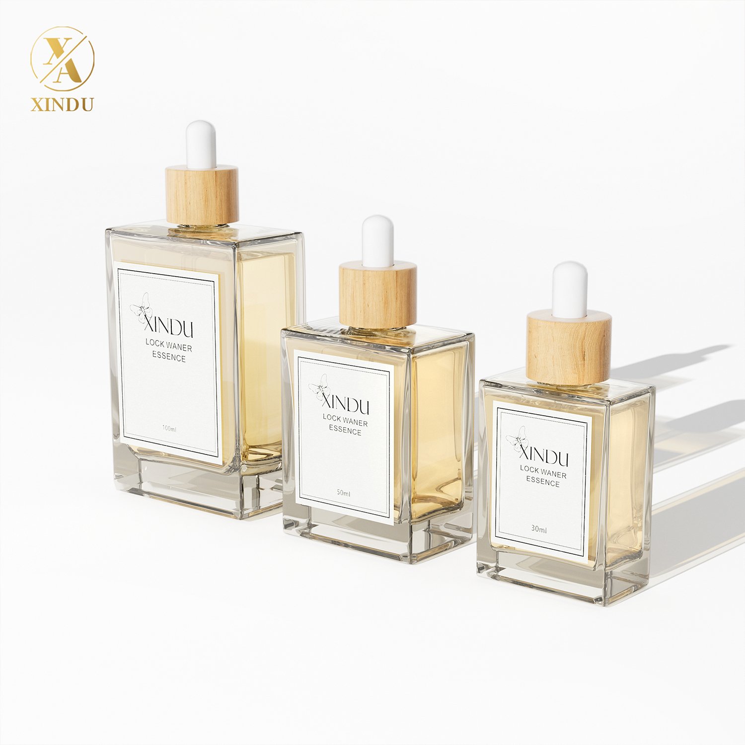 30ml 50ml 100ml Flat Square Rectangle Luxury Bamboo Head Dropper Essential Oil Glass Bottles Perfumes Packaging Glass Bottles