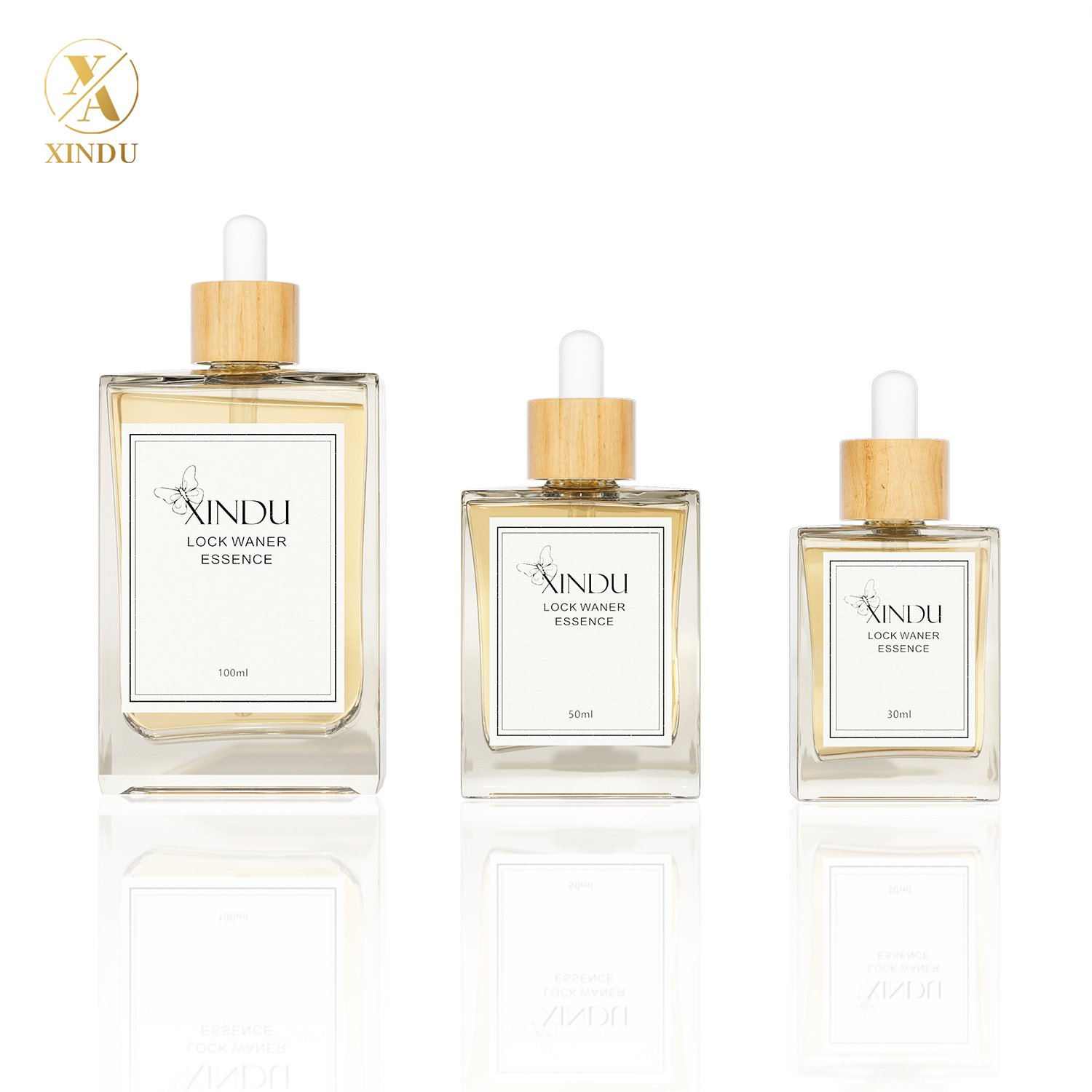 30ml 50ml 100ml Flat Square Rectangle Luxury Bamboo Head Dropper Essential Oil Glass Bottles Perfumes Packaging Glass Bottles