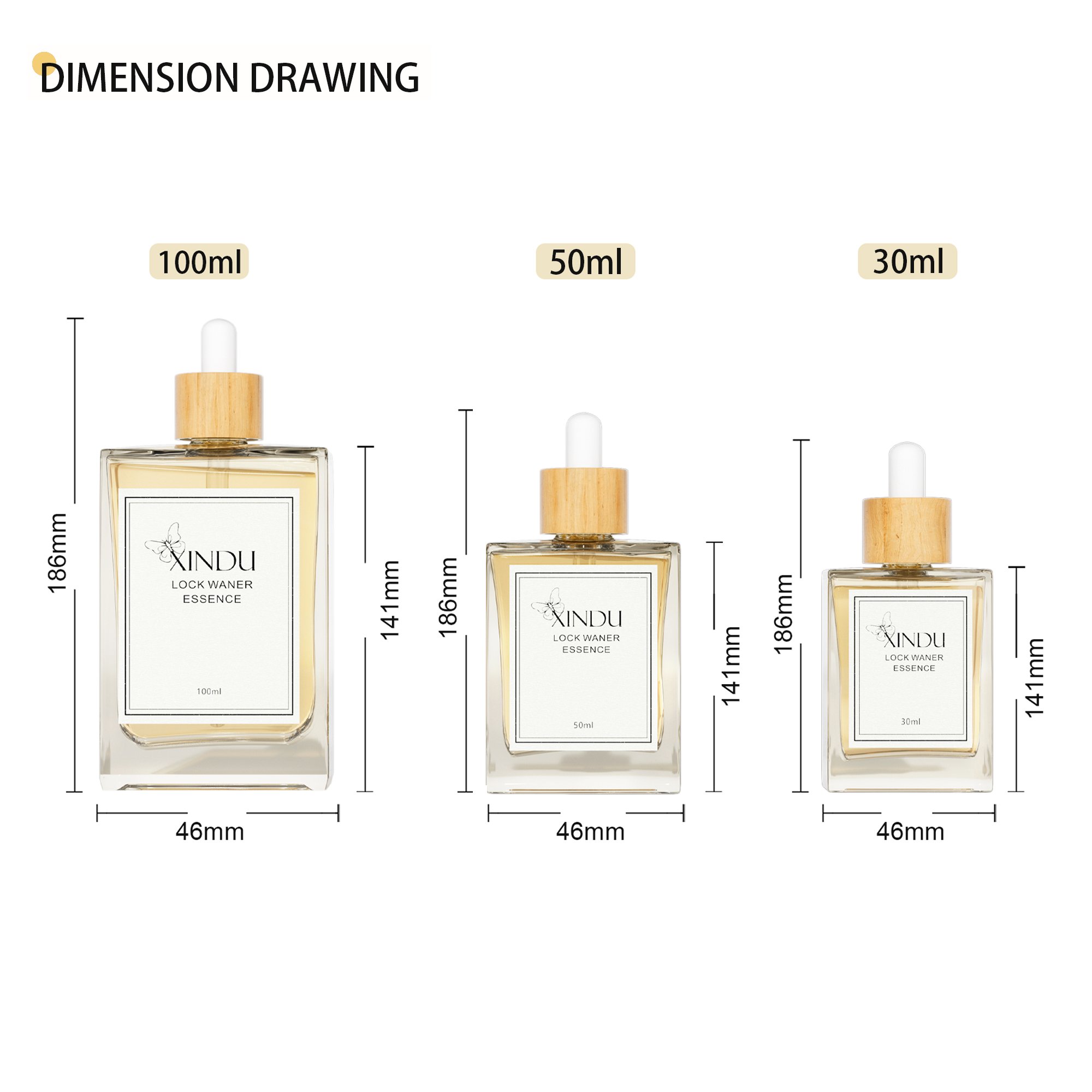 30ml 50ml 100ml Flat Square Rectangle Luxury Bamboo Head Dropper Essential Oil Glass Bottles Perfumes Packaging Glass Bottles