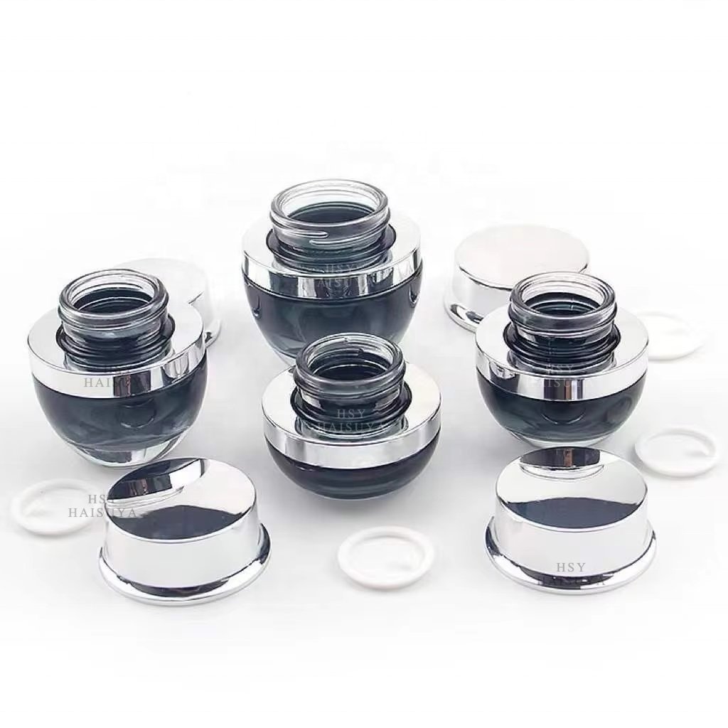 Unique Shaped Frosted Black Electroplating Glass Cosmetic Skincare Lotion Potion Serum Pump Spray Bottle And Face Cream Jar Set