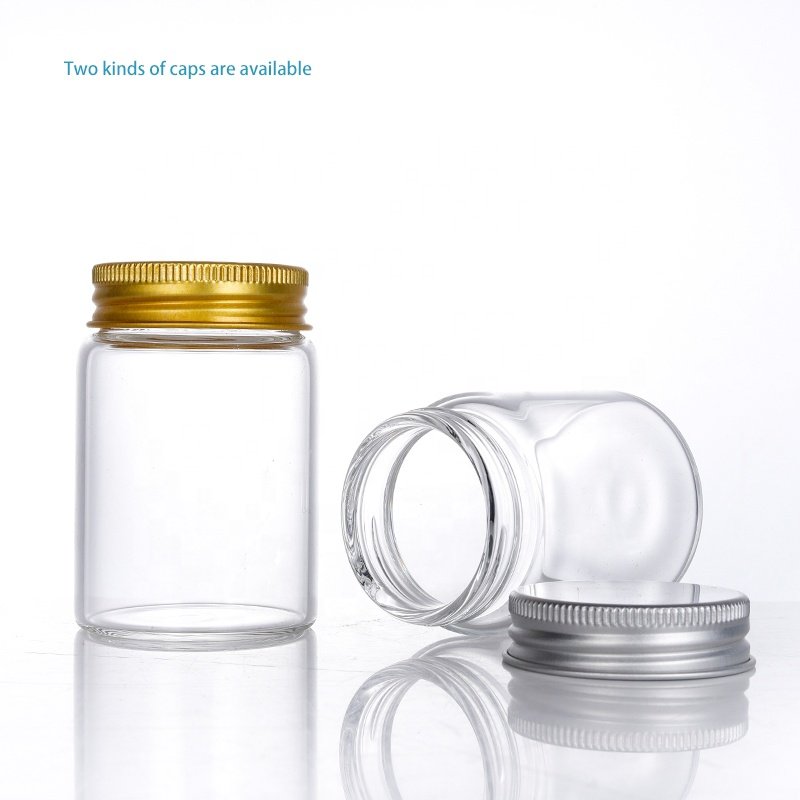 47mm Diameter Borosilicate tube storage glass sample vial glass bottle test tube with Screw Sealing golden sliver cap