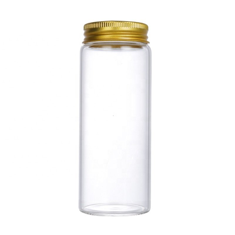 47mm Diameter Borosilicate tube storage glass sample vial glass bottle test tube with Screw Sealing golden sliver cap