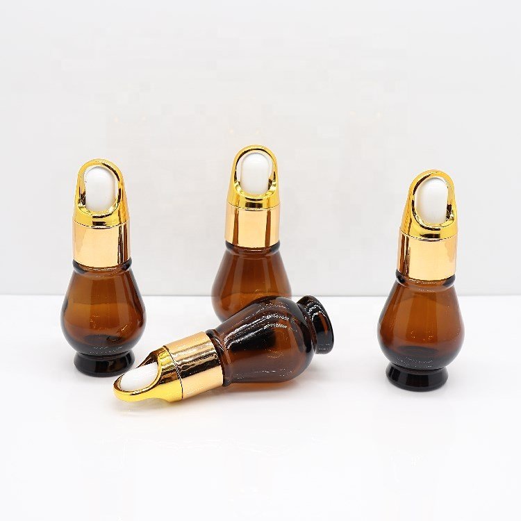 Empty 10ml Amber Single Gourd Shape Glass Bottle With Dropper Cap For Cosmetic Packaging Essential Oil Packing