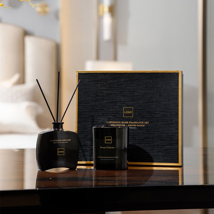 Home Fragrance Private Label Luxury 200g Scented Candle 100ml Reed Diffuser Essential Oil Aroma Reed Diffuser Sets For Gifts
