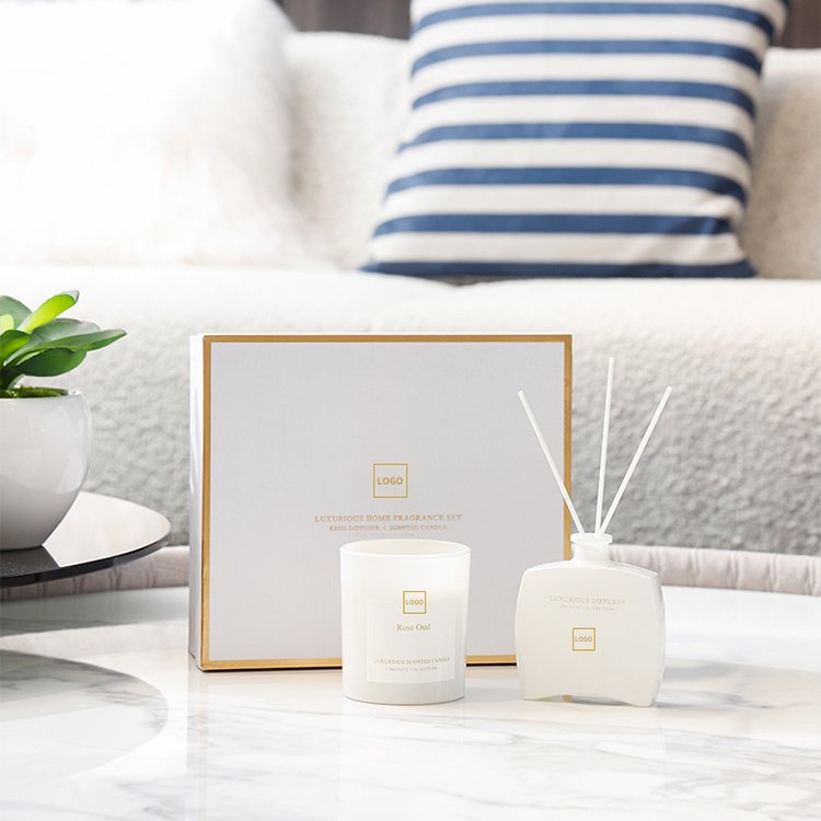 Home Fragrance Private Label Luxury 200g Scented Candle 100ml Reed Diffuser Essential Oil Aroma Reed Diffuser Sets For Gifts