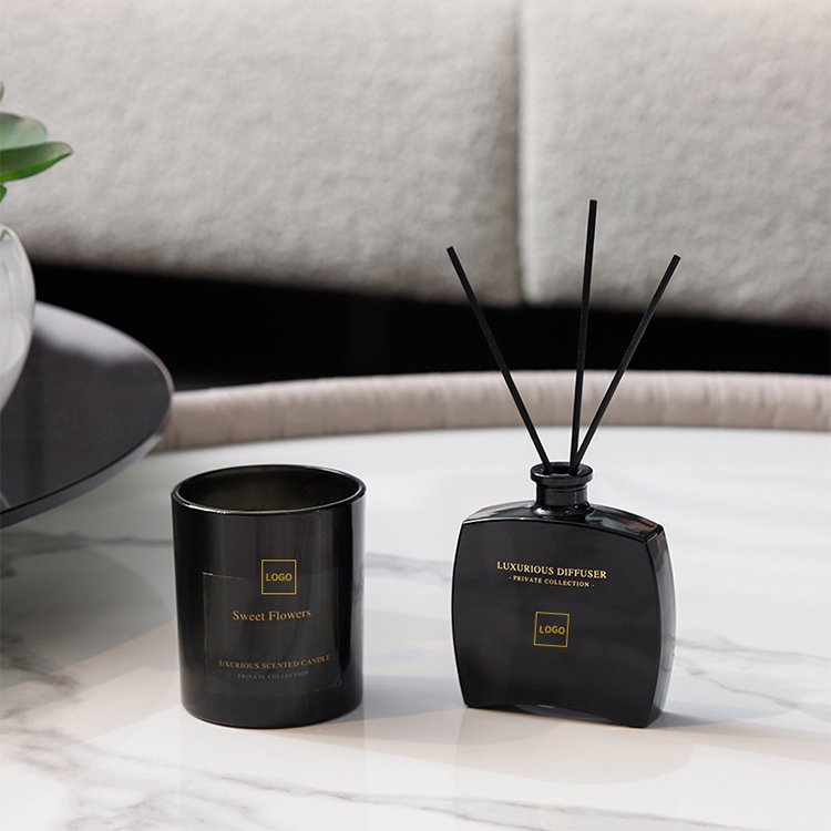 Home Fragrance Private Label Luxury 200g Scented Candle 100ml Reed Diffuser Essential Oil Aroma Reed Diffuser Sets For Gifts