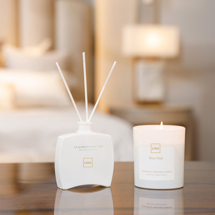 Home Fragrance Private Label Luxury 200g Scented Candle 100ml Reed Diffuser Essential Oil Aroma Reed Diffuser Sets For Gifts