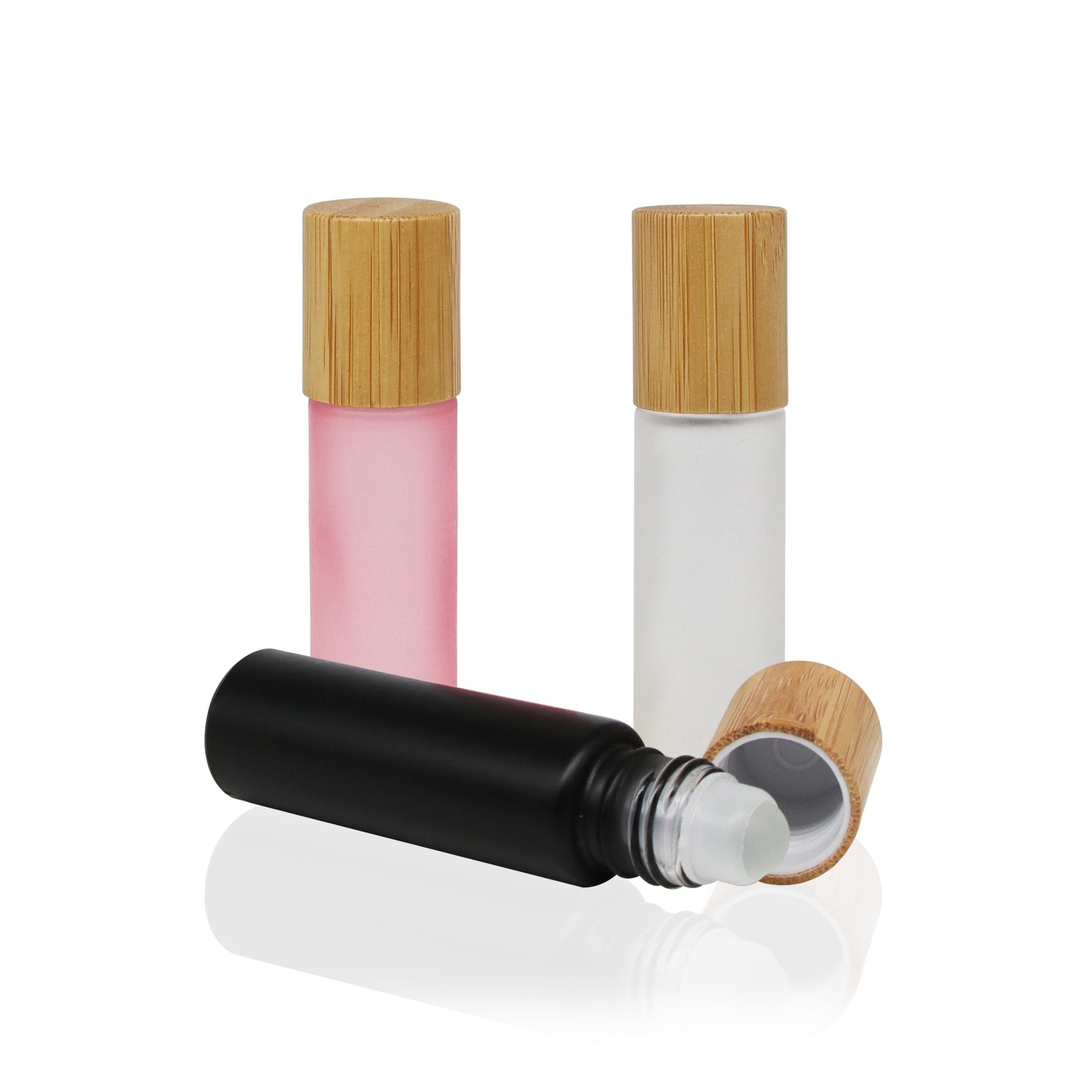 Hot selling 5ml 10ml bamboo roll on glass bottle frosted amber roll on perfume bottle for essential oil