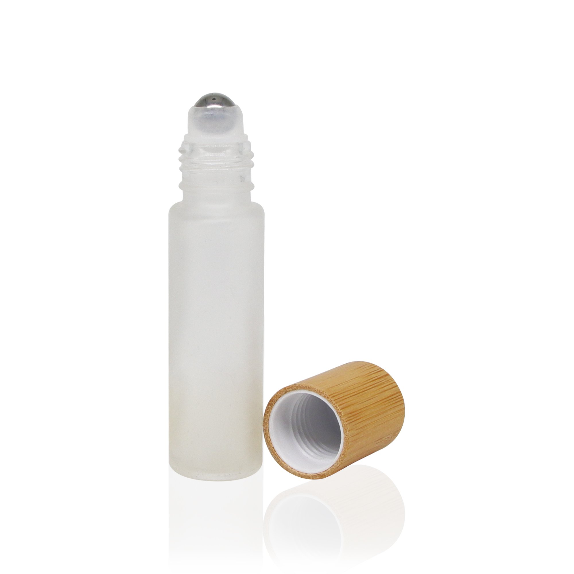 Hot selling 5ml 10ml bamboo roll on glass bottle frosted amber roll on perfume bottle for essential oil