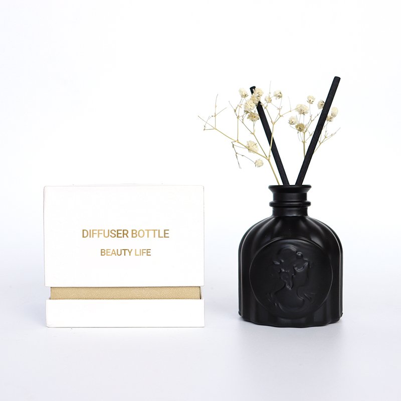 Empty Matt Black 100ml embossed Diffuser glass bottle 200ml 280ml scent perfume oil Bottle for Aromatherapy freshener