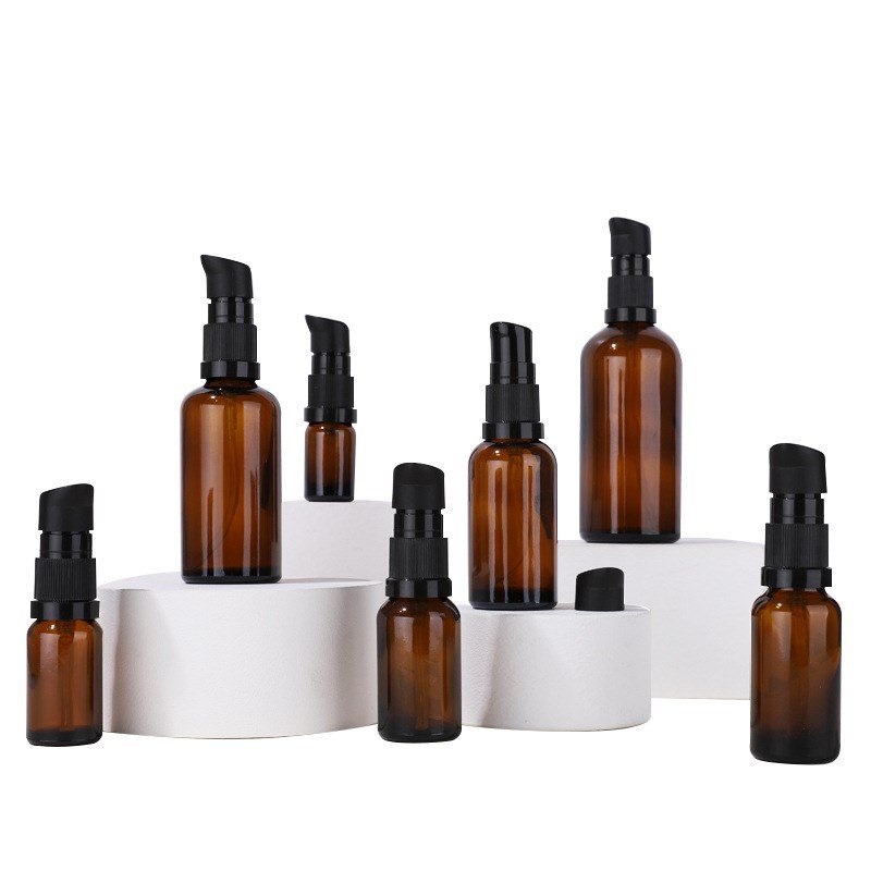 Cosmetic packaging 15ml 30ml 50ml 100ml amber spray glass bottle with pump