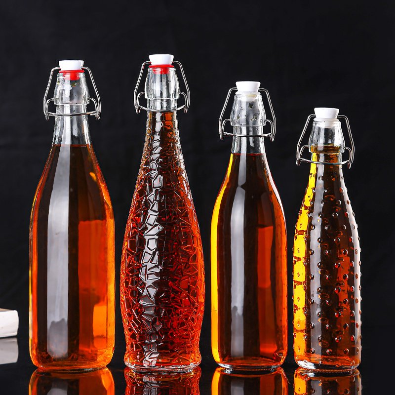 Wholesale high quality 250ml 500ml 1000ml home brew Kombucha glass beer bottle with air tight line flip swing top lid