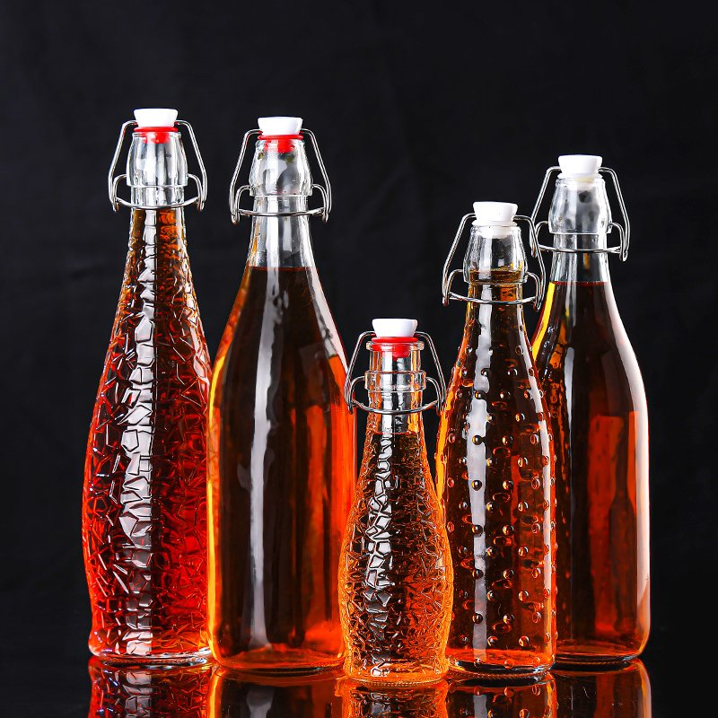 Wholesale high quality 250ml 500ml 1000ml home brew Kombucha glass beer bottle with air tight line flip swing top lid