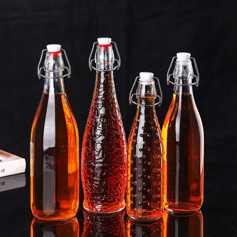Wholesale high quality 250ml 500ml 1000ml home brew Kombucha glass beer bottle with air tight line flip swing top lid
