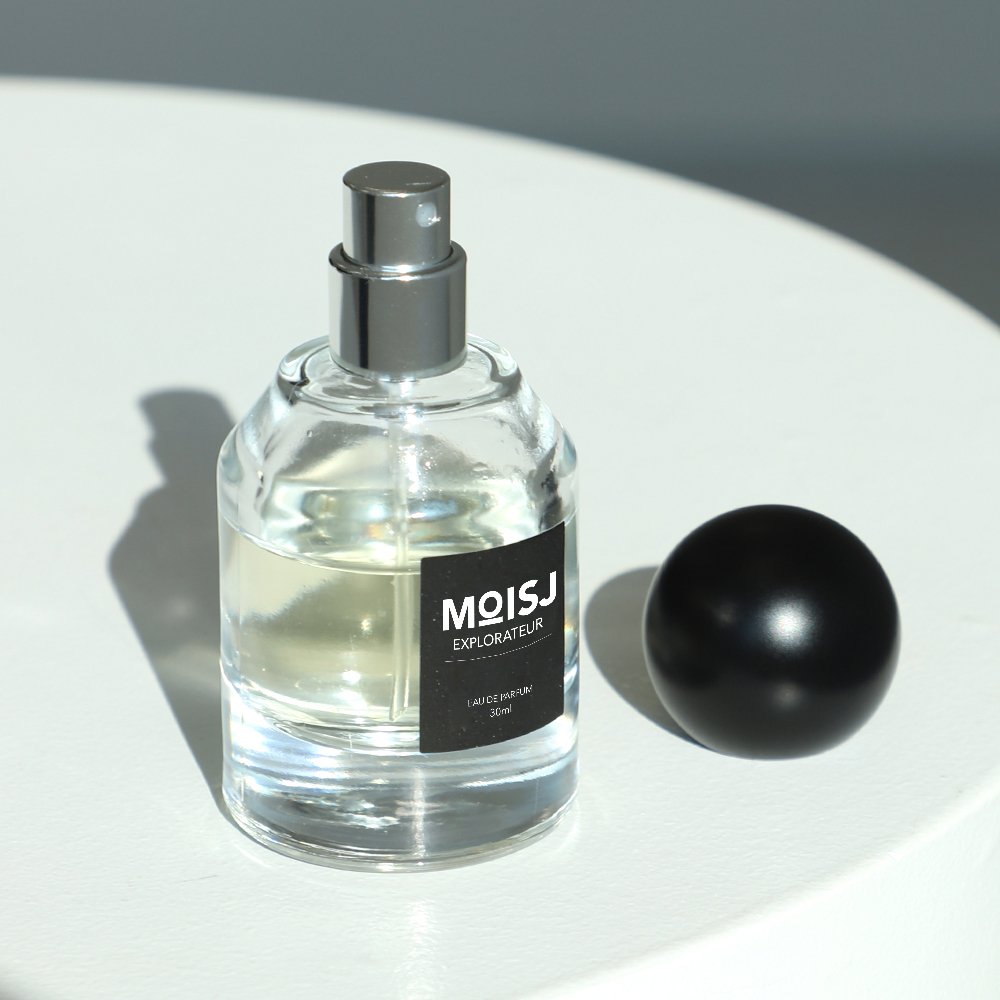 30ml Clear Empty Oblique Shoulder Cylinder Perfume Spray Glass Bottle With Black Ball Cap