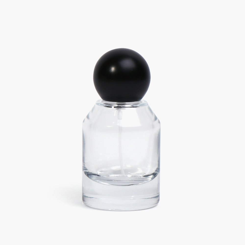 30ml Clear Empty Oblique Shoulder Cylinder Perfume Spray Glass Bottle With Black Ball Cap