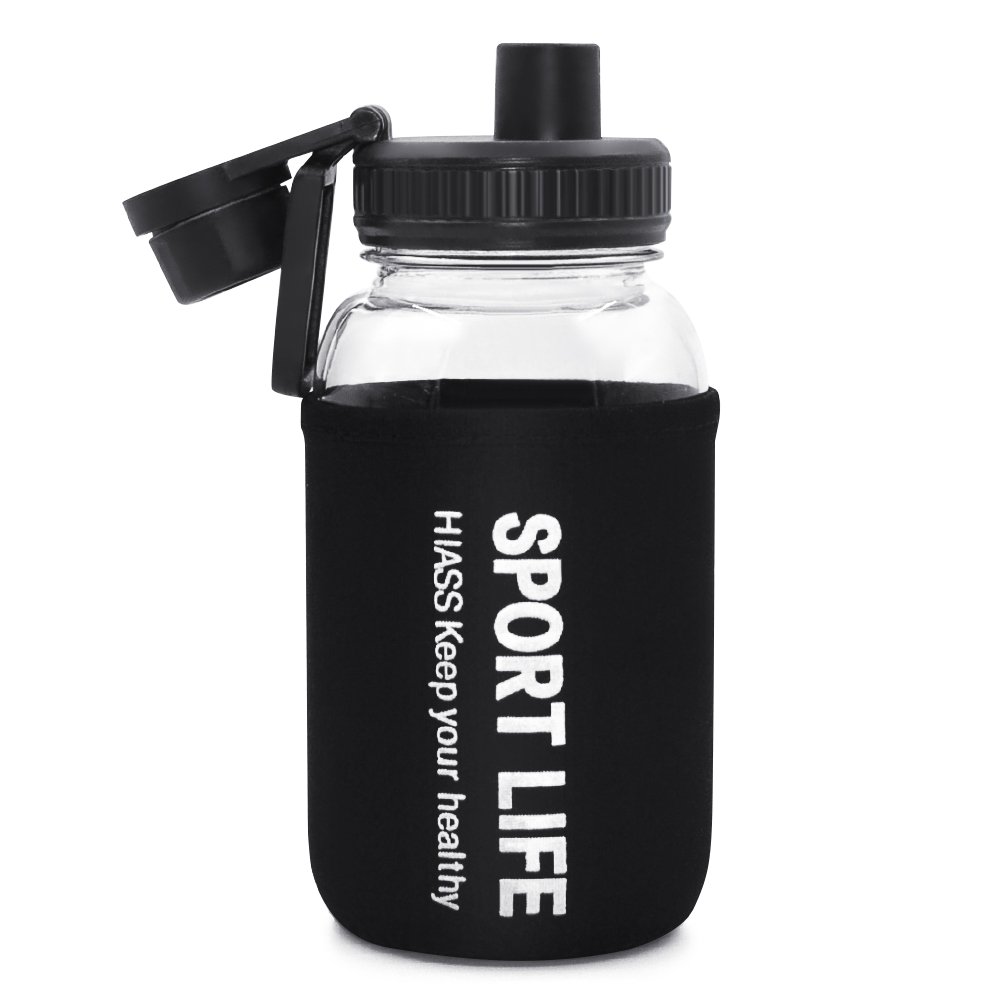 26 oz Portable Large Capacity Glass Drinkware with sleeve Borosilicate Glass Water Bottle