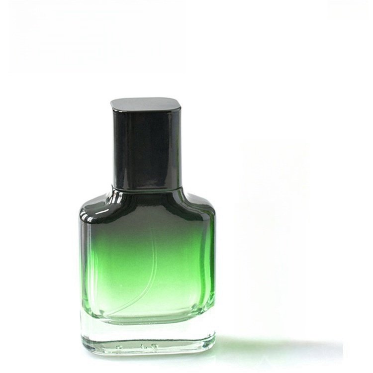 Wholesale Custom Square Gradient Spray Glass Perfume Bottle 50ml Flat Shape Frost Matte Surface Hot Stamping Screw Cap Packaging