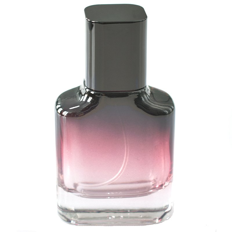 Wholesale Custom Square Gradient Spray Glass Perfume Bottle 50ml Flat Shape Frost Matte Surface Hot Stamping Screw Cap Packaging
