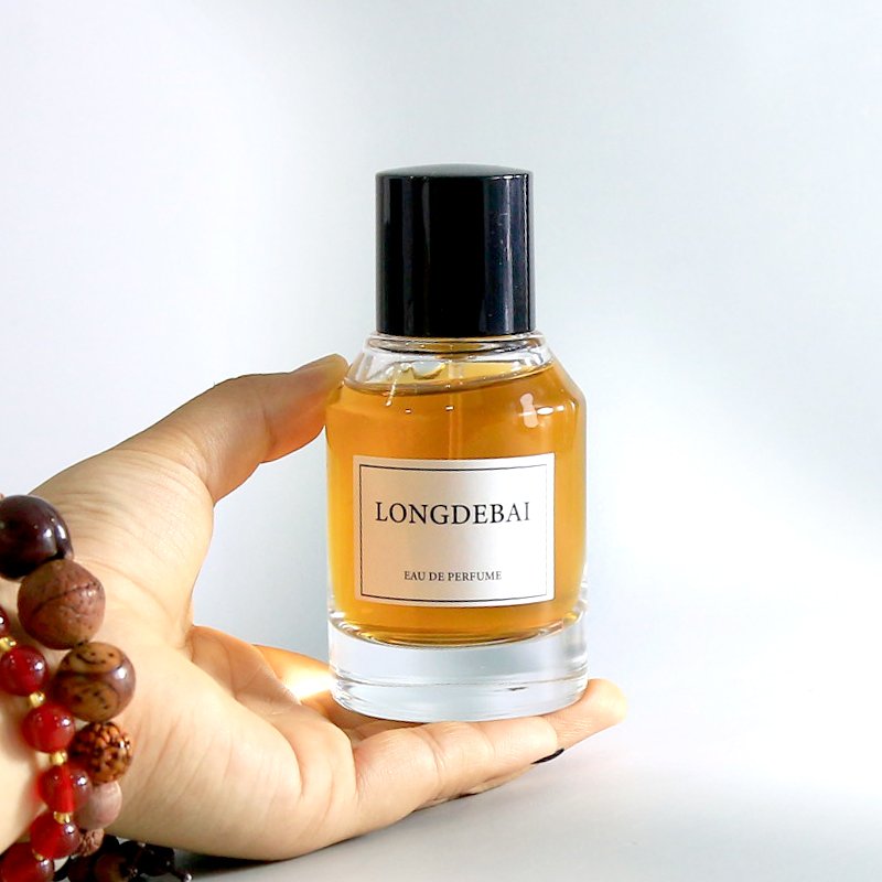 Factory round perfume glass bottle clear pump spray crimp empty 30ml 50ml perfume bottle 100ml with black cap