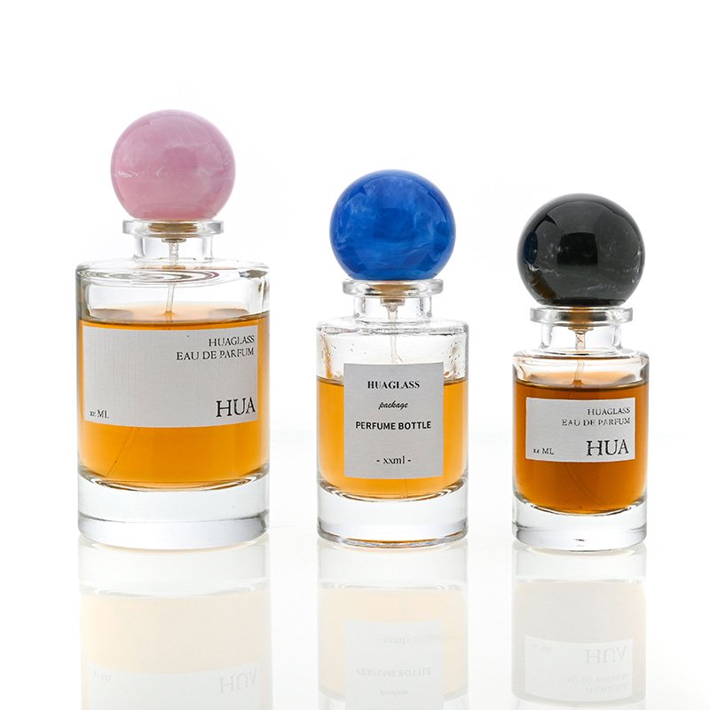 New 30ml 50ml 100ml Clear Empty Round Luxury Glass Perfume Bottle Crimp Spray Green Resin cap For Fragrance Cosmetic Packaging