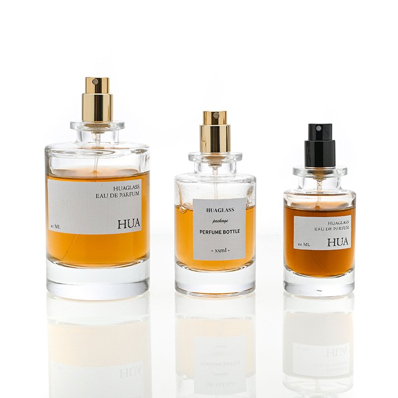 New 30ml 50ml 100ml Clear Empty Round Luxury Glass Perfume Bottle Crimp Spray Green Resin cap For Fragrance Cosmetic Packaging