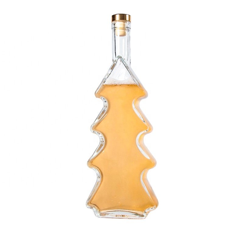 Wholesale Transparent Tree Shape Vodka Liquor Glass Bottle 500ml 750ml Clear Glass Wine Bottle with Cork