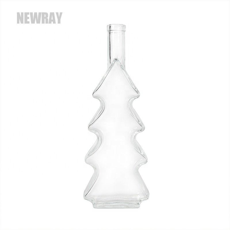 Wholesale Transparent Tree Shape Vodka Liquor Glass Bottle 500ml 750ml Clear Glass Wine Bottle with Cork