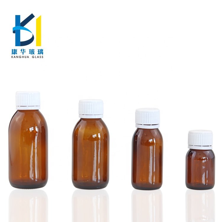 Wholesale 50ml Cylinder Medicine Amber Syrup Glass Bottle With Plastic Cap
