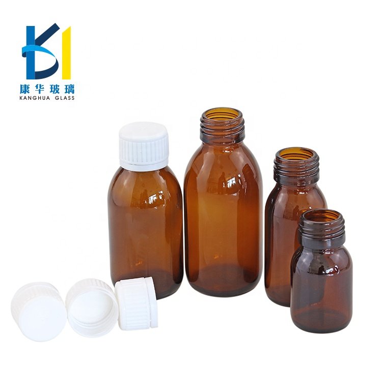 Wholesale 50ml Cylinder Medicine Amber Syrup Glass Bottle With Plastic Cap